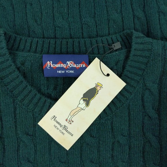 NWT $295 Rowing Blazers 100% Wool Green Cable Knit Skull Sweater (Various Sizes) - Picture 3 of 3